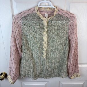 La Vie Rebecca Taylor Floral Popover Cottage Core Silk Cotton